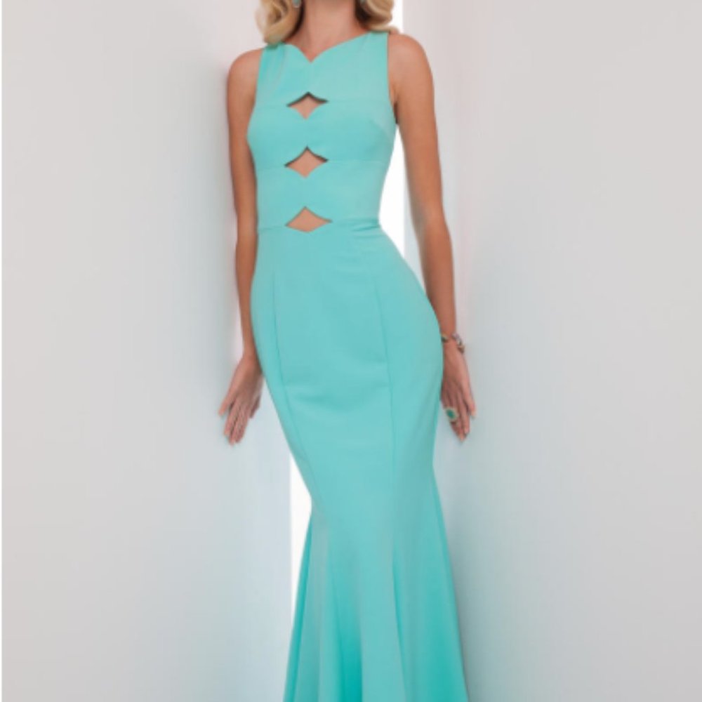 Mignon Turquoise Crepe Mermaid Gown Style VM1703